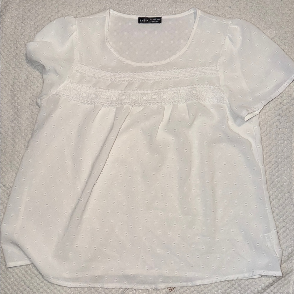 White Lace Trim Blouse